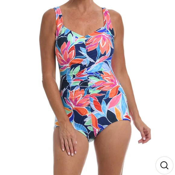 NWOT Maxine of Hollywood Shirred Front Girl Leg One Piece Swimsuit Size 12 - Picture 7 of 8